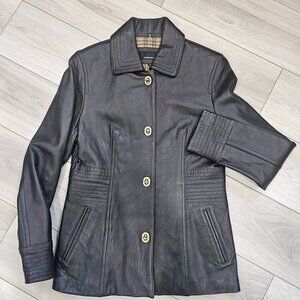 Brown Jones New York Genuine‎ Soft Leather Dress Coat Women's Size Medium EUC